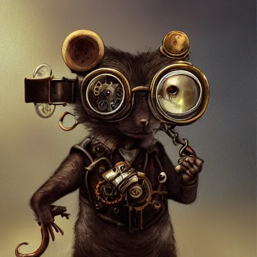 Image similar to a rat with steampunk googles, by WLOP