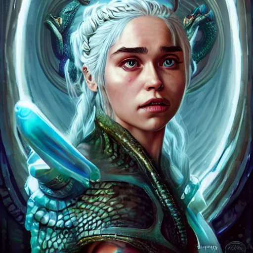 Image similar to Lofi BioPunk portrait daenerys targaryen with three dragons, Pixar style by Tristan Eaton Stanley Artgerm and Tom Bagshaw