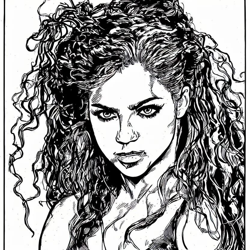 Image similar to portrait of shakira in the style of marc silvestri pen and ink drawing, high detail