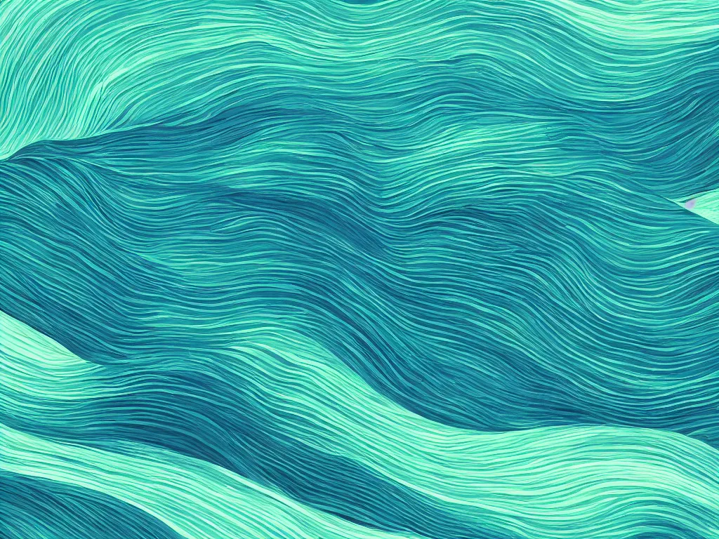 Prompt: 3 blue and green waves, artstation, concept art, smooth, very smooth, procreate illustration,