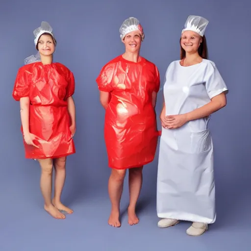 Prompt: nurses wearing plastic dresses