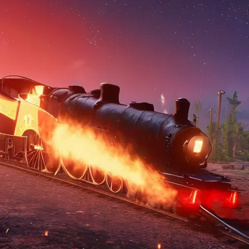 Image similar to futuristic sleek steam locomotive in red dead redemption 2