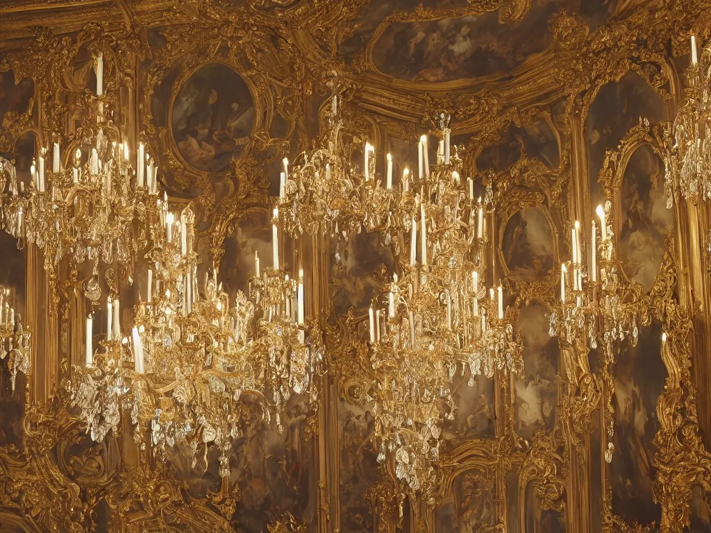 Prompt: Supernatural Phenomena in an Opulent French Baroque Ballroom, Hyperrealism