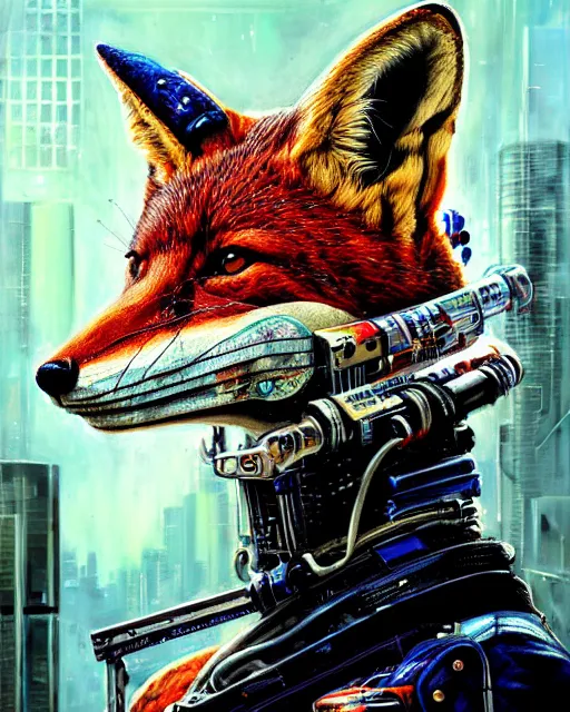 Image similar to a portrait of an anthropomorphic cyberpunk fox lizard by sandra chevrier, by jon foster, detailed render, tape deck, epic composition, cybernetics, 4 k realistic, cryengine, realistic shaded lighting, sharp focus, masterpiece, by enki bilal