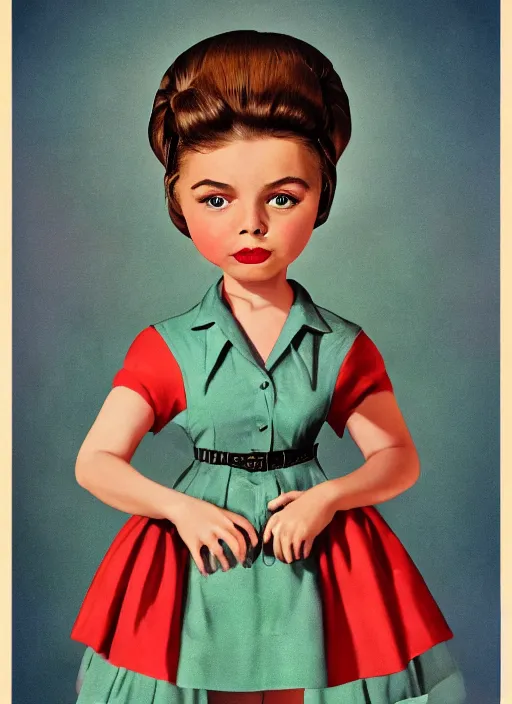 Image similar to portrait of a girl whose head is a comically large tarantula and whose body is dressed in a 1950s school dress, inspired by Mark Ryden and Marion Peck, hints of Cronenberg