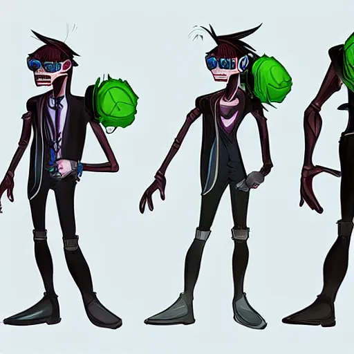 Image similar to concept art, stylized, super exaggerated proportions, concept design, male, science fiction suit, gorillaz