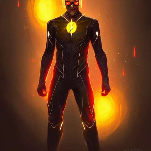 Image similar to Homelander as Reverse Flash with glowing red eyes, western, D&D, fantasy, intricate, elegant, highly detailed, digital painting, artstation, concept art, matte, sharp focus, illustration, art by Artgerm and Greg Rutkowski and Alphonse Mucha