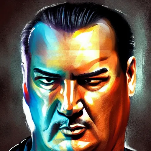 Image similar to sad steven seagal full body portrait, prison jumpsuit, prison jumpsuit, digital painting, artstation, concept art, smooth, sharp focus, illustration, whimsical background by marc simonetti, artwork by liam wong, patriotic!