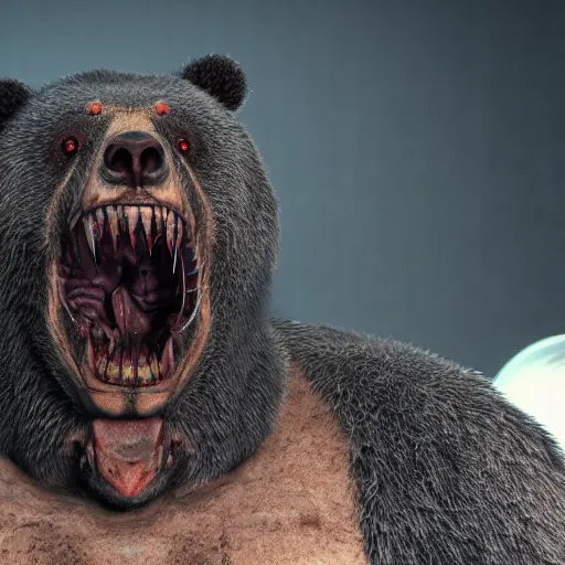 Prompt: scary ugly horror bear, 8 k, super detailed, octane render, vfx, super realistic, unreal engine 5, cinematic