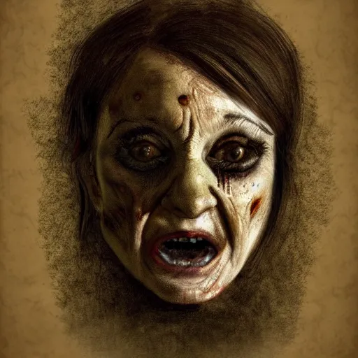 Prompt: very scary horrific portrait in the style of layers of fear