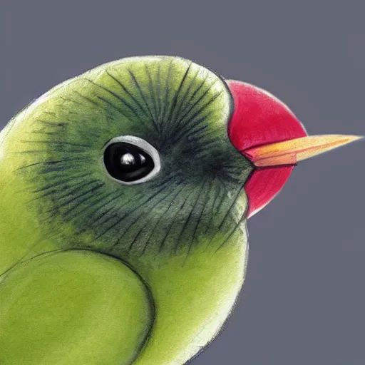 Image similar to cute kiwi bird holding a kiwi fruit, concept art, illustrated, highly detailed, high quality, bright colors, optimistic,