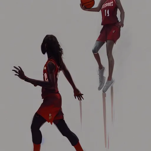 Image similar to painting of an woman basketball player, greg rutkowski, cg worker artstation