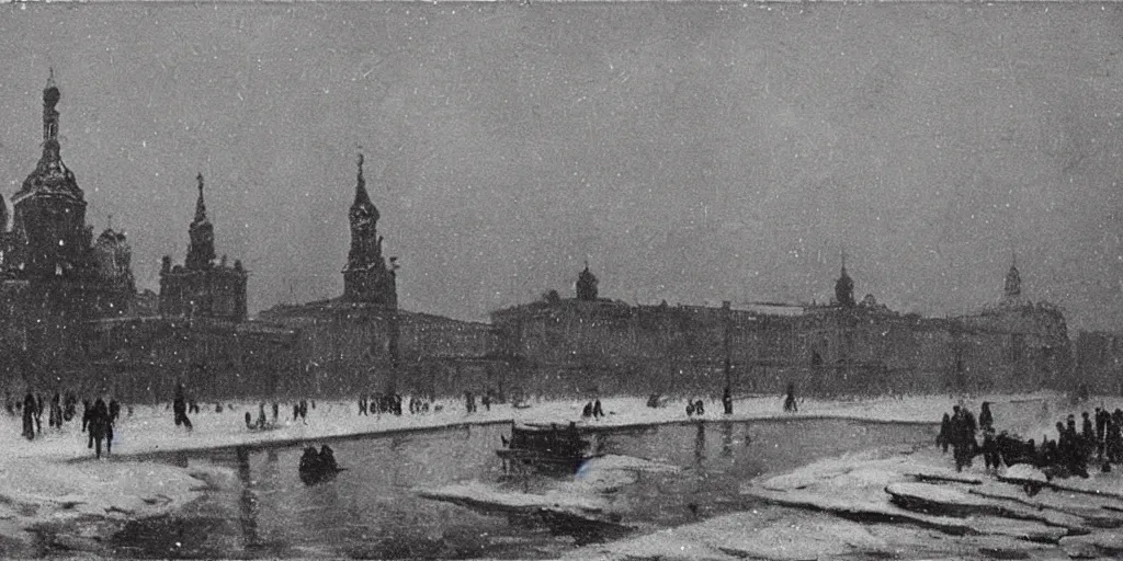 Image similar to Saint Petersburg in 1914 in winter, evening, Rozalski