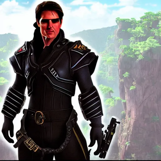 Image similar to Tom Cruise in the style of the game World of Warcraft, with a background based on the game World of Warcraft