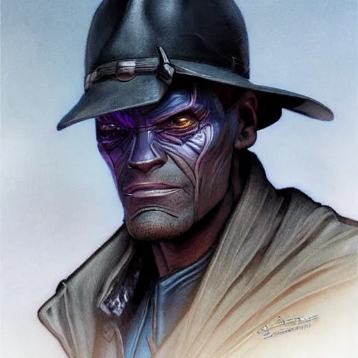 Prompt: Cad Bane from Star Wars, diffuse lighting, fantasy, intricate, elegant, highly detailed, lifelike, photorealistic, digital painting, artstation, illustration, concept art, smooth, sharp focus, art by John Collier and Albert Aublet and Krenz Cushart and Artem Demura and Alphonse Mucha