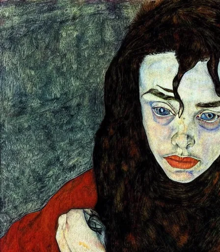 Image similar to portrait of billie eilish by egon schiele, intense desire, high quality, high detail