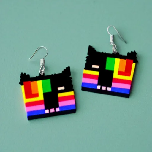 Prompt: 2d lasercut Nyan Cat earrings