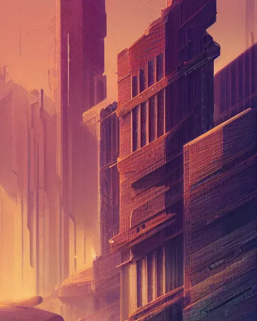 Prompt: beautiful painting of a massive cyberpunk building inspired by jules verne, art by mike winkelmann, golden hour, illustration, highly detailed, simple, smooth and clean vector curves, no jagged lines, vector art, smooth, artstation