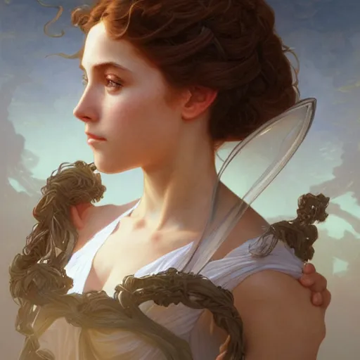 Image similar to hermione, intricate, elegant, highly detailed, digital painting, artstation, concept art, smooth, sharp focus, illustration, art by artgerm and greg rutkowski and alphonse mucha and william - adolphe bouguereau