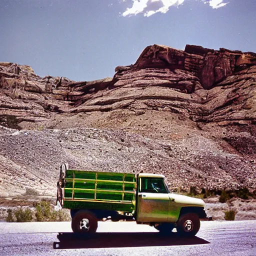 Prompt: photo, green river wyoming, off road truck, kodak ektachrome 1 2 0,