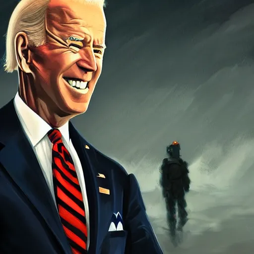 Image similar to joe biden being extremly scary, dramatic lighting, cinematic, establishing shot, extremly high detail, photorealistic, cinematic lighting, artstation, style by James Gurney