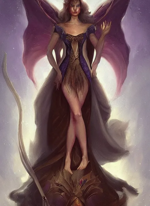 Image similar to tarot!!, fairy queen, fantasy medieval, no noise, elegant, concept art, sharp focus, beautiful face!!, digital art, smooth defined outlines!!, by Brom, trending on Artstation, Tom Bagshaw, Sargent