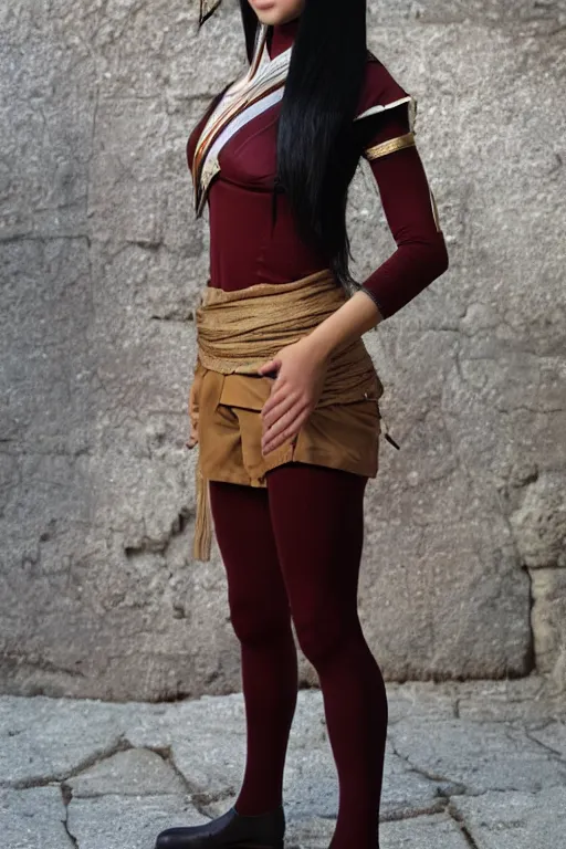 Image similar to full body photo of real - life katara from avatar the last airbender, high heels