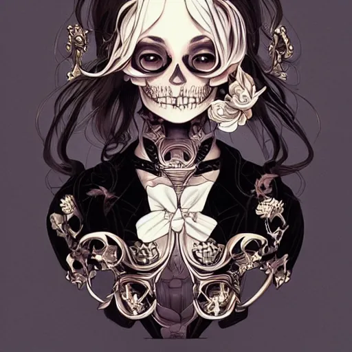 Image similar to anime manga skull portrait young woman skeleton, miffy, kawai, intricate, elegant, highly detailed, digital art, ffffound, art by JC Leyendecker and sachin teng