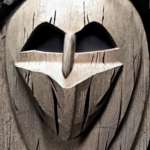Image similar to tiki mask, carved wood, photo, surrealistic, creepy, dark, epic, cinematic, style of atget, detailed