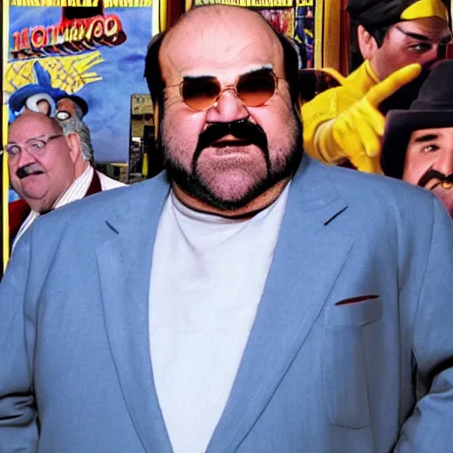 Prompt: live-action-Wario-hollywood movie casting, played by Dom DeLuise, posing for poster photography