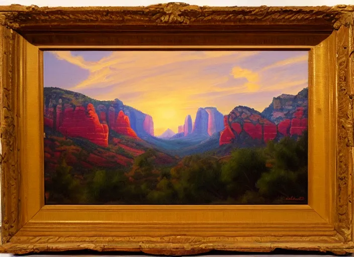 Image similar to sedona, arizona in the style of hudson river school of art, oil on canvas