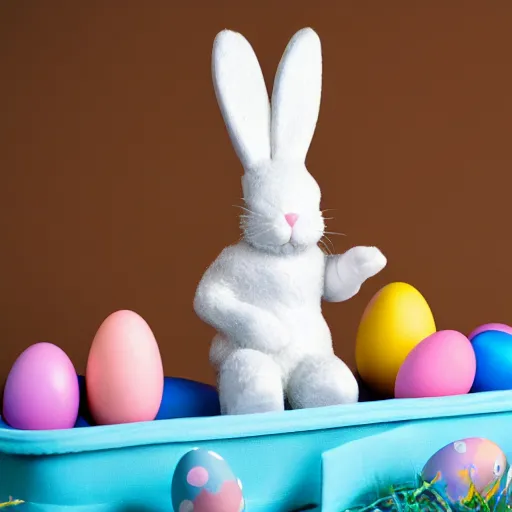 Image similar to easter bunny riding a convertible, studio photo, high quality