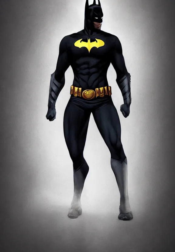 Image similar to a cute calm handsome young adult male muscular slim blu skin batman with grey light tight clothes concept art in the style of lee bermejo and greg rutkowski