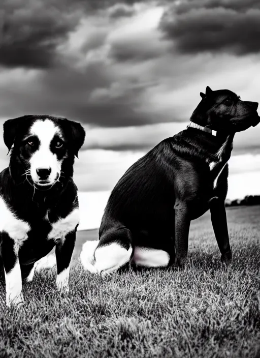 Image similar to two dogs black and white portrait white sky in background