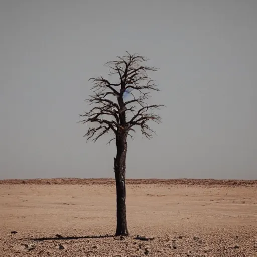 Image similar to A lone flourishing tree in the middle of a desolate dessert