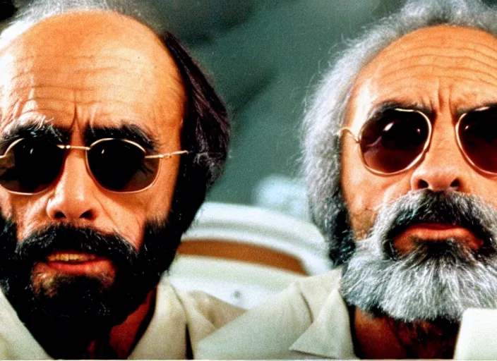 Prompt: film still of 30 year old Tommy Chong as Dr. Dave Bowman in 2001 A Space Odyssey