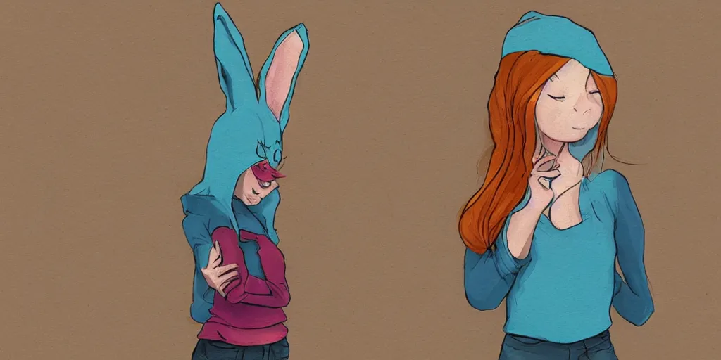 Image similar to women, ginger, cartoon, sweatshirt, concept art, concept art, bunny ears,