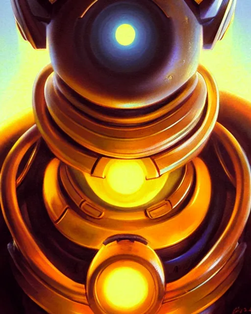 Prompt: zenyatta from overwatch, character portrait, portrait, close up, vintage fantasy art, vintage sci - fi art, radiant light, caustics, by boris vallejo