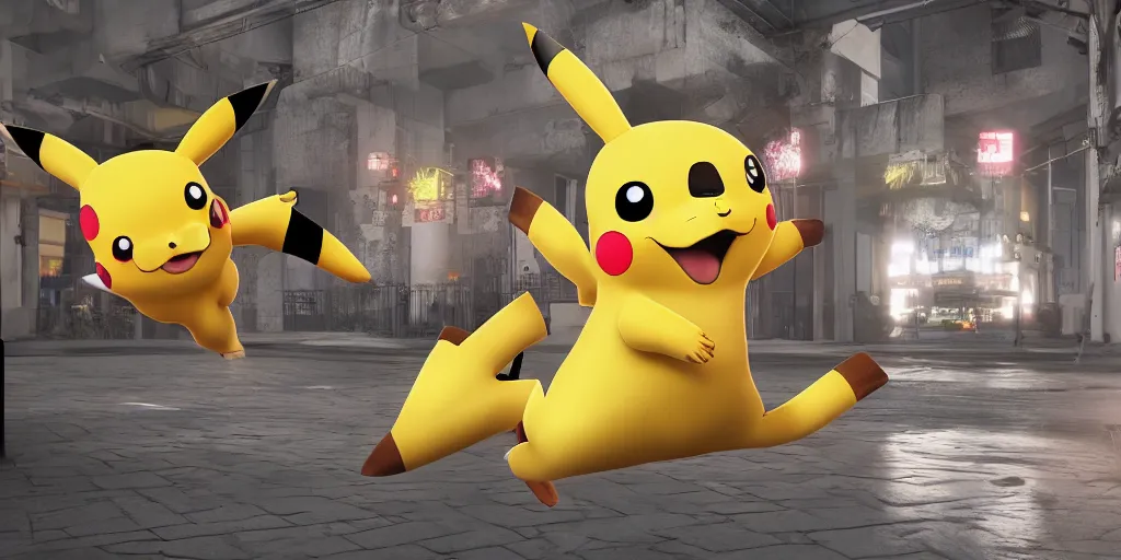 Image similar to dancing pikachu, unreal 5, hyperrealistic, realistic, photorealistic, dynamic lighting, highly detailed, cinematic landscape, studio landscape, studio lighting