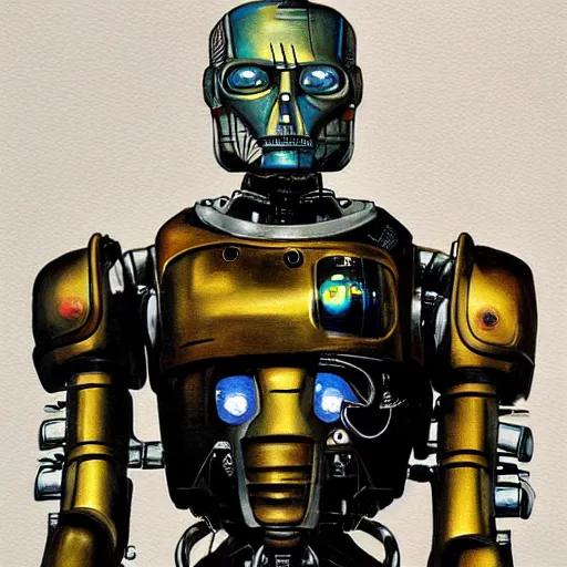 Image similar to highly detailed terminator t - 1 0 0 robot, katsuhiro otomo style painting