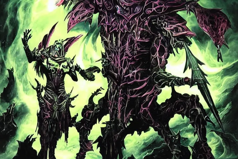 Image similar to I am reminded of Nemesis the Warlock, in particular Nemesis' spaceship Blitzspear. Of course, 40K borrows more than a little from Nemesis, so I should not be surprised th