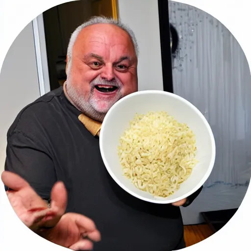 Image similar to gerry scotti eating rice while flying