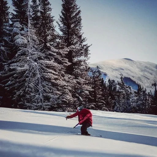 Prompt: photo of a guy skiing, the ground is all ice - cream