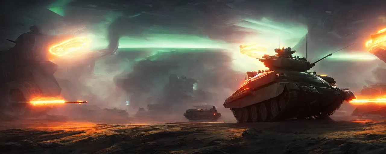 Image similar to tank the battlefield, epic scene, volumetric lighting futuristic, intricate, highly detailed, digital painting, artstation, concept art, cinematic, smooth, sharp focus, illustration, aurora borealis, unreal engine 5, 8 k, art by artgerm and greg rutkowski and alphonse mucha