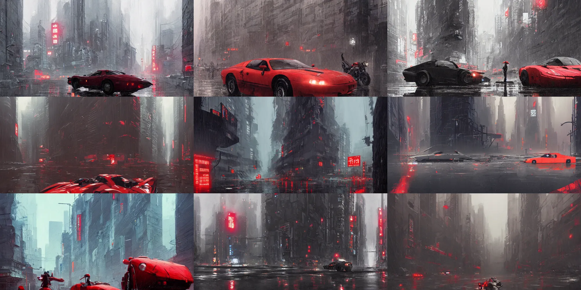 Prompt: a detailed scene from akira by sparth, artstation, rainy, concept art, ue 5, beautifully lit, highly detailed, matte painting, 4 k post processing