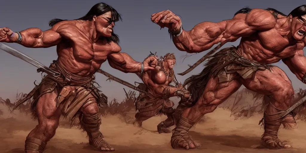 Prompt: digital detailed pianting drawing of conan by simon bisley and john buscema, unreal engine 5