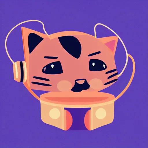 Image similar to vector logo of cute cat listening to music, melodic, dreamy, isometric, adorable, octane render, golden ratio, 4k UHD, iconic design