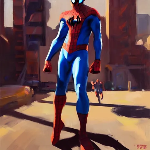 Prompt: greg manchess portrait painting of spiderman as overwatch character, medium shot, asymmetrical, profile picture, organic painting, sunny day, matte painting, bold shapes, hard edges, street art, trending on artstation, by huang guangjian and gil elvgren and sachin teng