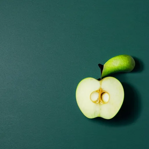 Image similar to studio shot of green apple shaped like a cube, isometric perspective, green background