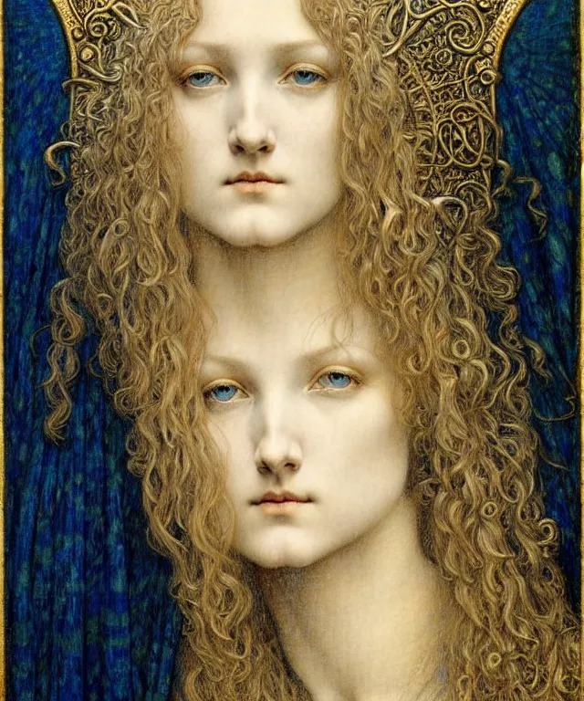 Image similar to detailed realistic beautiful young medieval queen face portrait by jean delville, gustave dore and marco mazzoni, art nouveau, symbolist, visionary, gothic, pre - raphaelite. horizontal symmetry